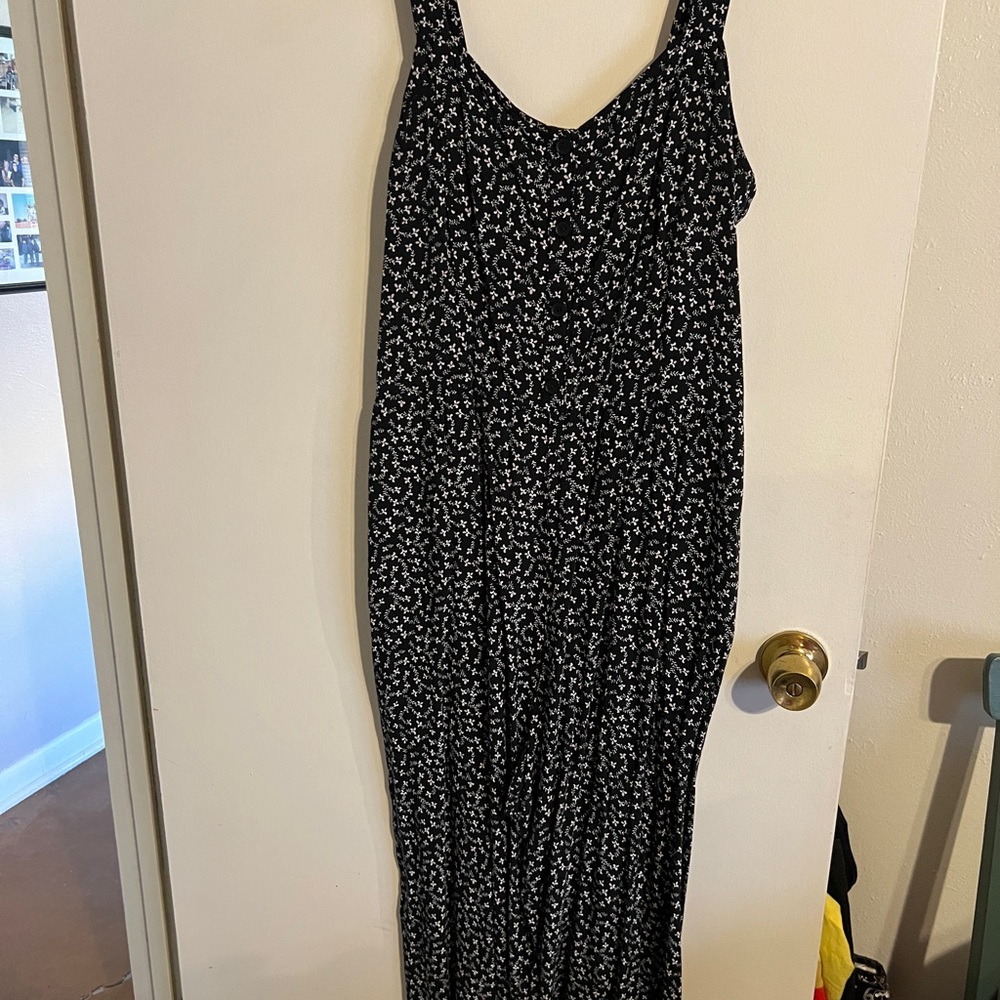 LOFT Black and White Floral Jumpsuit